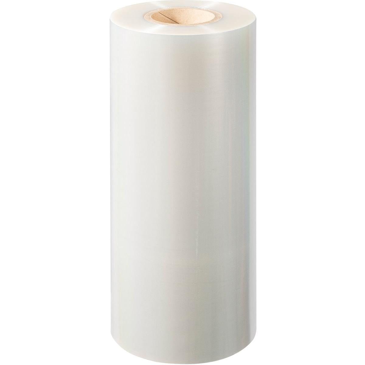 A large roll of Duni GmbH PET sealing film Antifog PET with a cardboard core stands upright against a plain white background.