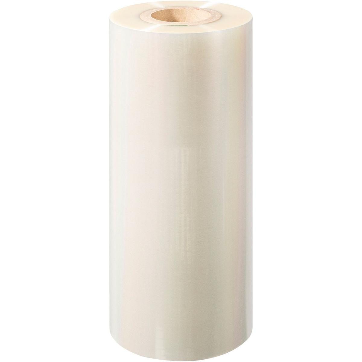 A large, upright standing roll of Duni GmbH PET sealing film Antifog PET with a cardboard core is presented against a white background.