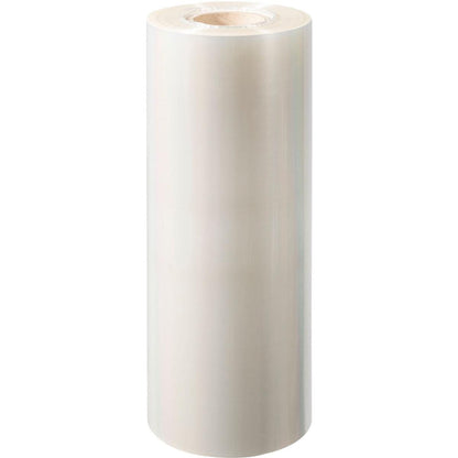 A large roll of PET sealing film Antifog PET from Duni GmbH with clear film and visible cardboard core stands upright on a white base.