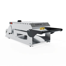 The Duni GmbH sealing machine DF15 - manual incl. 1 cassette (DF15/DF25) has a black handle, safety warning stickers, and control buttons on the top and side. It is depicted on a plain white background.