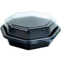 A closed, black Octaview® container (Duni GmbH, PS 160x160x60 mm, pack of 20 pieces) with a transparent lid is seen on a white background; ideal for storing small items and appears empty.