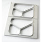 The Duni GmbH cassette DF15/25 is a light gray PP transport form with two identical cutouts, each featuring three compartments separated by raised dividers, and is compatible with the Caterline trays 350/225/170, 445/280/205, and 530/325/235 ml.