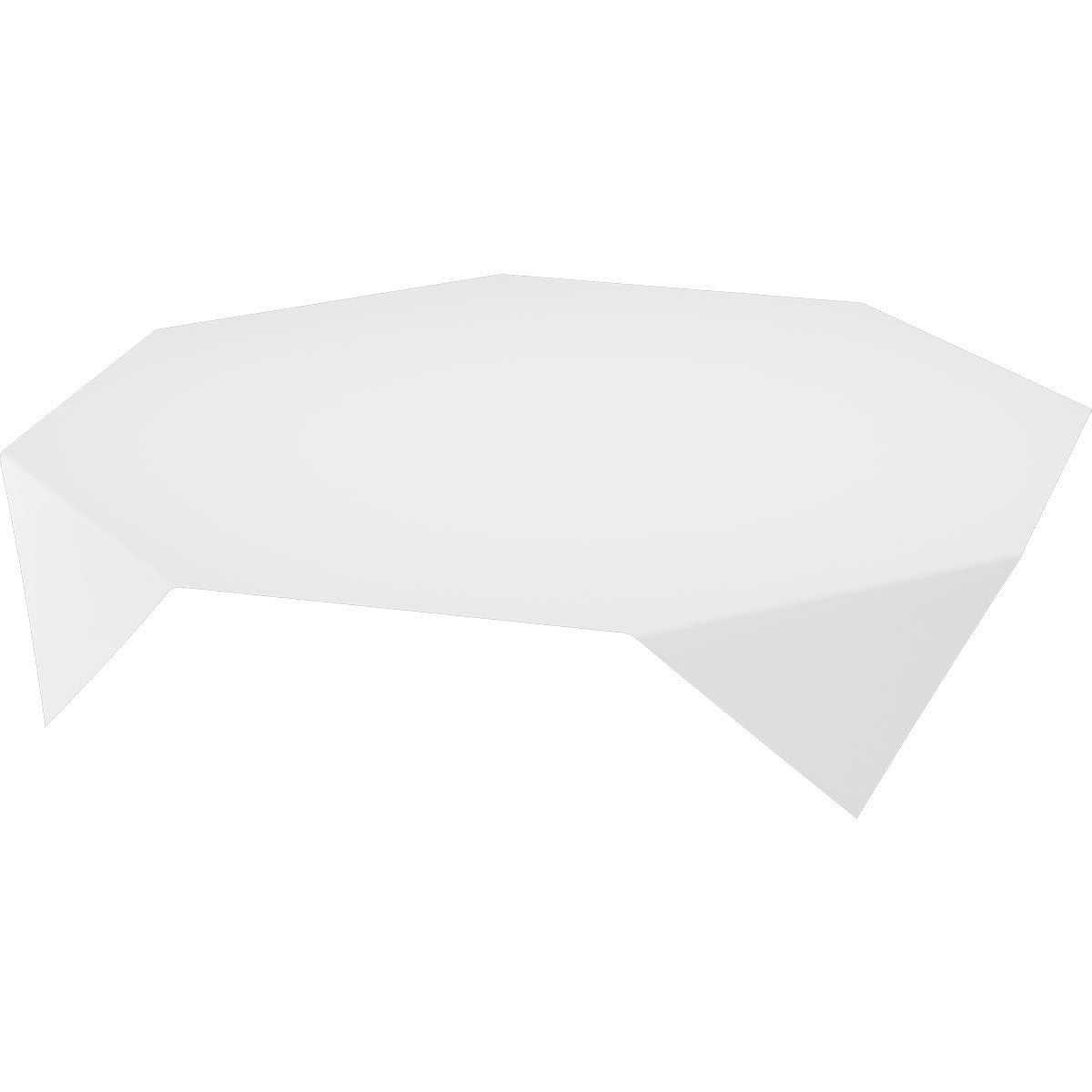 A white, uniquely shaped Evolin tablecloth 110 x 110 cm by Duni GmbH lies flat, with sharp edges and modern angles, as a stylish table decoration on a simple white background.