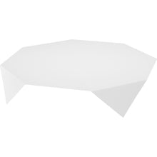 A white, uniquely shaped Evolin tablecloth 110 x 110 cm by Duni GmbH lies flat, with sharp edges and modern angles, as a stylish table decoration on a simple white background.