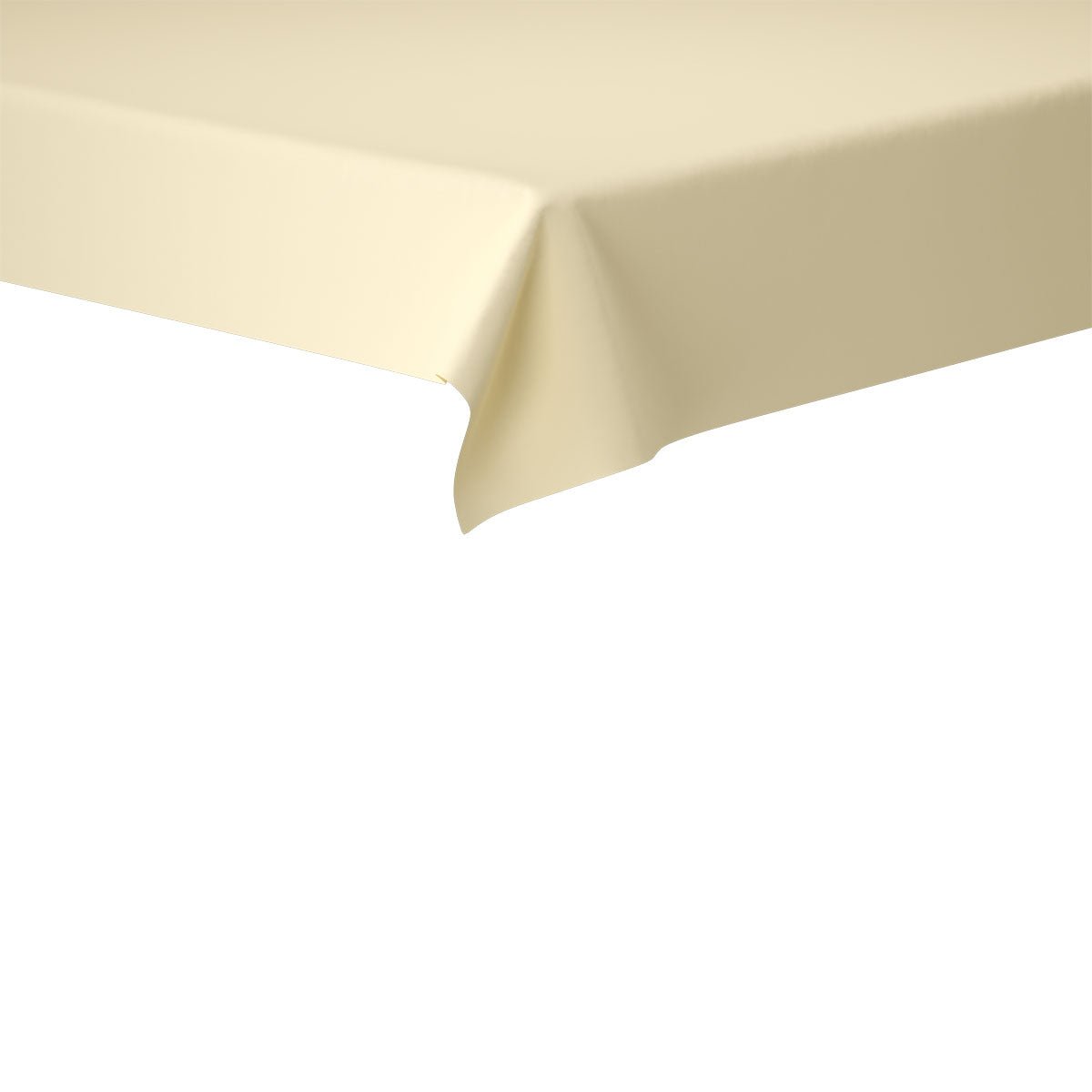 The rectangular Evolin tablecloth by Duni GmbH in beige (127 x 127 cm) lies with gentle folds over the corner of a table against a plain white background.
