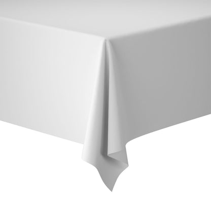 The Evolin tablecloth 127 x 220 cm from Duni GmbH gently drapes over a rectangular table, its soft folds falling elegantly against a plain white background.