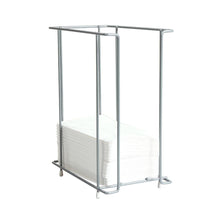 The metal napkin dispenser 24 cm for 1/4F napkins by Duni GmbH is an elegant, rectangular, open frame dispenser with four white feet that holds a stack of napkins.