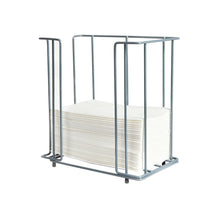 The Duni GmbH metal napkin dispenser 40 cm 1/8F, practical and elegant, holds a stack of white, rectangular napkins and is equipped with an open frame, depicted on a white background.