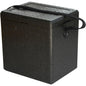 The Thermobox 1 Black EPP from Duni GmbH is a black, rectangular box with a textured surface, lid, and side carrying strap - perfect as an insulated box for catering or food transport box.
