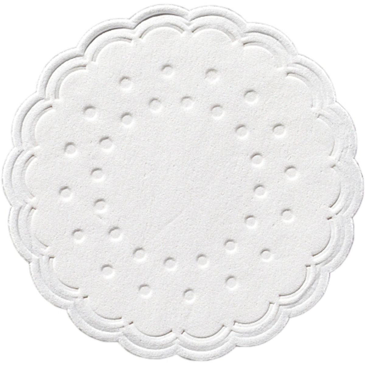 The Duni GmbH coaster (Ø 7.5 cm, white) is an 8-layer round coaster with a scalloped edge and embossed pattern - perfect for beverages in upscale gastronomy. Package contains 250 pieces (8 pieces per pack).