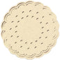 A round, beige cookie with wavy edges and evenly distributed holes fits perfectly on the Duni GmbH coaster (Ø 7.5 cm), cream-colored, stylishly designed, and available in packs of 250.