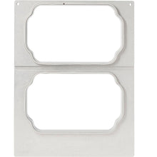 A flat metal stencil with two ornate cutouts, perfect for safe storage in the DF15/25 cassette for PP shell Take Away by Duni GmbH. The brushed surface features a small engraved number in the lower left corner.