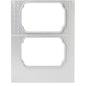 A silver sheet with two rounded rectangular cutouts, matching the cassette DF15/25 for PP tray Take Away 900 ml (2-use) from Duni GmbH, arranged one above the other and adorned with decorative edges.
