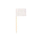 A small, simple white rectangular flag from PAPSTAR GmbH – PAPSTAR 500 Deco-Picker 8 cm white – is presented on a wooden pick against a white background and is ideal for stylish presentations.