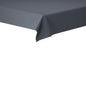 A close-up of a table corner covered with a solid dark gray Duni GmbH Evolin tablecloth 127 x 127 cm. The background is white, and the durable tablecloth drapes softly over the edge.