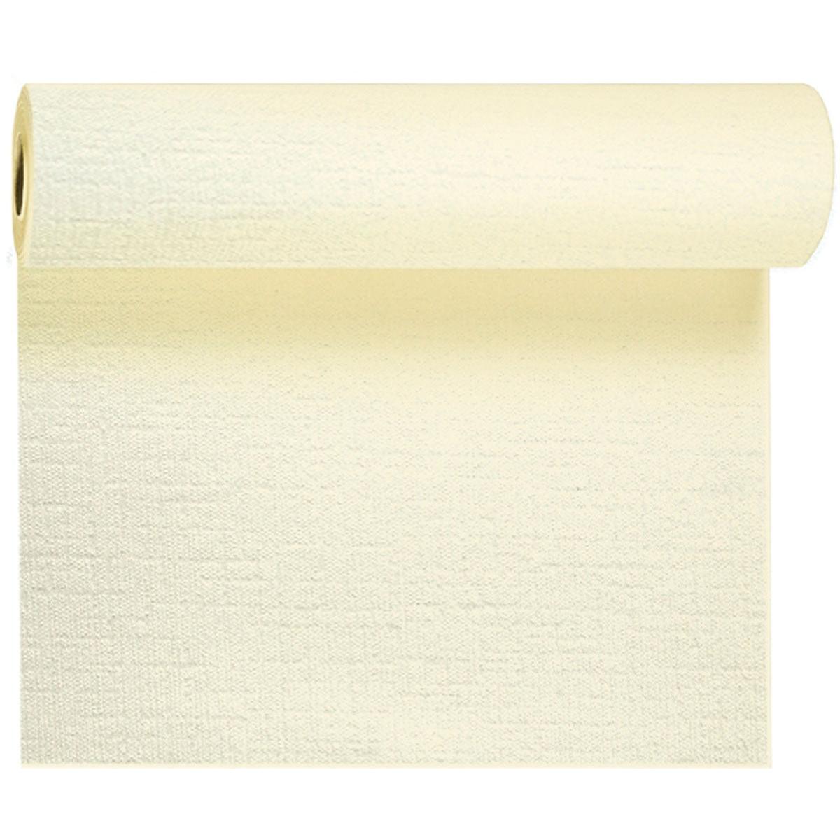 The Evolin table runner Tête-à-Tête 24 m x 0.41 m (20 sections) from Duni GmbH is ideal for a stylish table decoration or as a unique backdrop, adding elegance to any setting with its textured surface.
