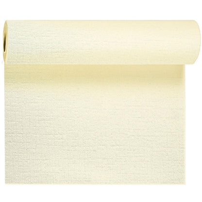 The Evolin table runner Tête-à-Tête 24 m x 0.41 m (20 sections) from Duni GmbH is ideal for a stylish table decoration or as a unique backdrop, adding elegance to any setting with its textured surface.