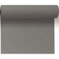 A roll of plain gray textured wallpaper is unrolled, showing its matte surface - ideal for a neutral background or in combination with the Evolin table runner Tête-à-Tête 24 m x 0.41 m (20 sections) from Duni GmbH as an elegant table decoration.