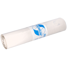 A roll of EMIL DEISS KG (GmbH + Co.) garbage bags, model DEISS 16709, 575x1000 mm, white with "PREMIUM" on the label. The package contains 25 pieces.