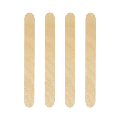 Four PAPSTAR wooden drink stirrers (15 cm) for Caipirinha cocktails are arranged vertically side by side on a white background.