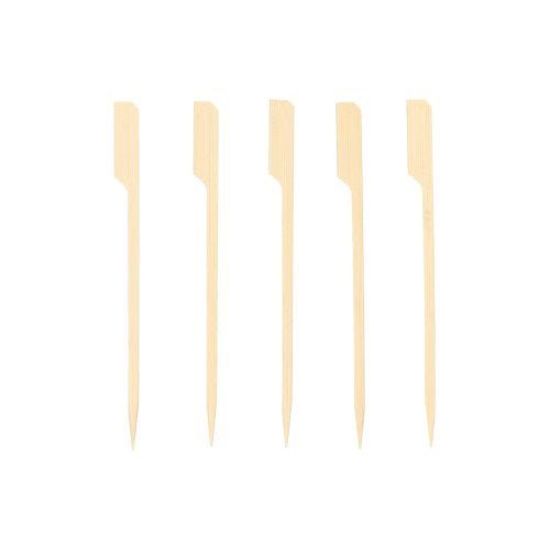 Five PAPSTAR 250 finger food skewers "pure" by PAPSTAR GmbH with flat, angled wooden ends are arranged vertically and evenly against a white background - ideal for your next party buffet or finger food presentation.