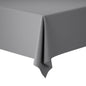 Close-up of a rectangular table corner covered with a smooth, plain gray Duni GmbH Evolin tablecloth 127 x 180 cm, against a white background.