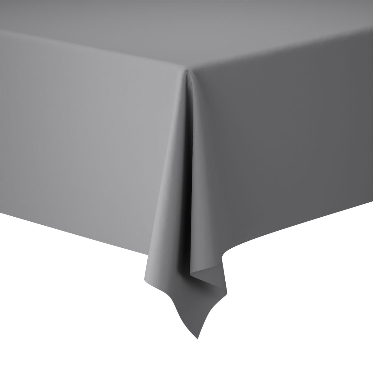 The Duni GmbH Evolin tablecloths 127 x 220 cm is a simple rectangular gray tablecloth with a smooth, straight drape that neatly covers the table corner against a white background.