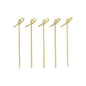 Five PAPSTAR 250 Fingerfood - Picker "pure" bamboo skewers of PAPSTAR GmbH with loop knots stand upright in a row against a white background - environmentally friendly, biodegradable, and ideal for any occasion.