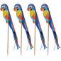 Four PAPSTAR 100 decoration picks from the brand PAPSTAR GmbH with long blue and black tassels are high-quality crafted on wooden sticks stylishly lined up against a white background.