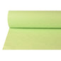A partially unrolled PAPSTAR paper tablecloth with damask embossing (50 m x 1 m, PAPSTAR GmbH) in light green shows its smooth, subtly patterned surface – ideal for festive occasions. The background is white.