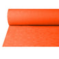 A partially unrolled PAPSTAR paper tablecloth with damask embossing (50 m x 1 m) from PAPSTAR GmbH in bright orange with a subtle square and line pattern, perfect for festive occasions. Pictured on a plain white background.