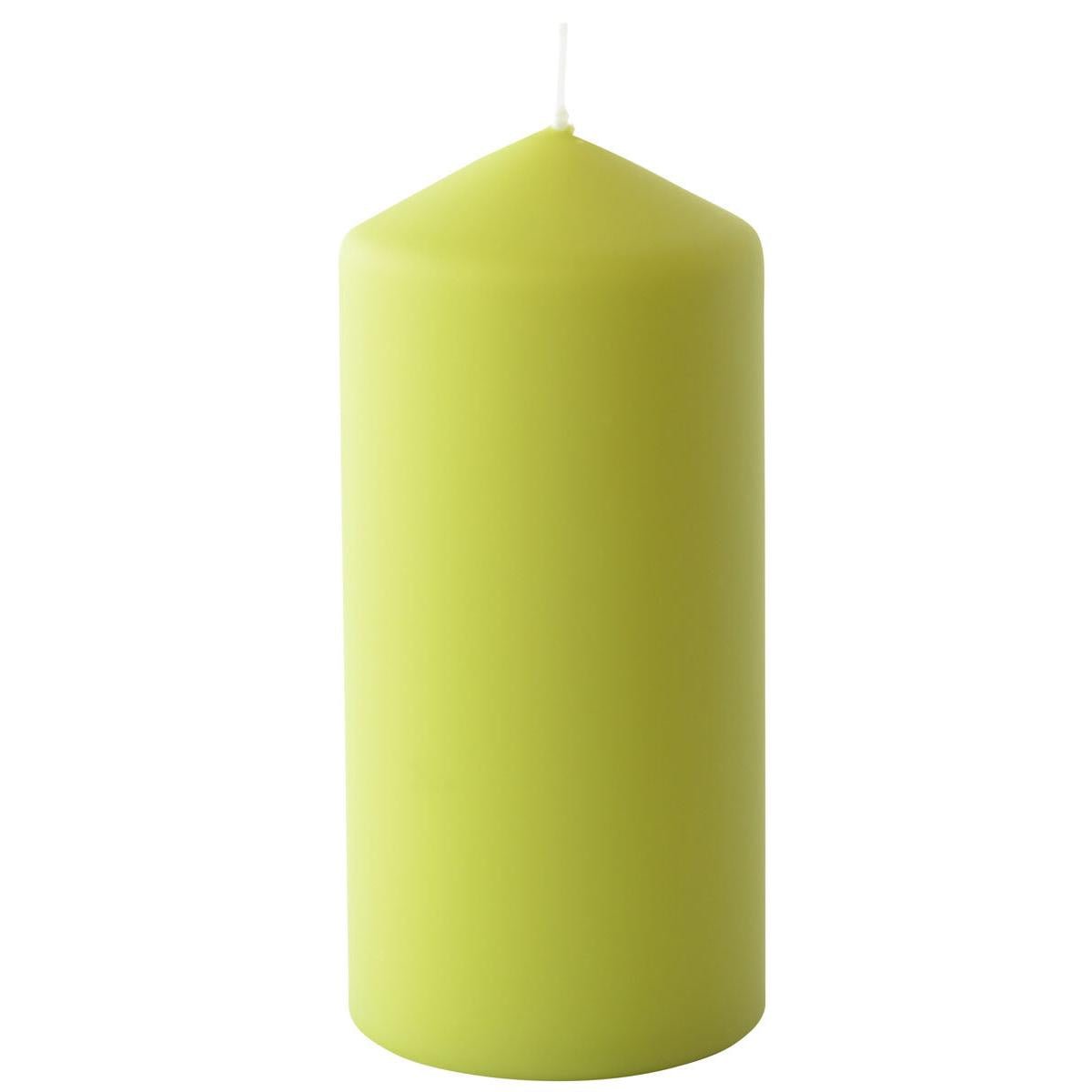 A green Duni GmbH pillar candle (approx. 50h, 150 x 70 mm) with a white wick stands upright against a white background.