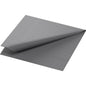 A single Duni GmbH Cellulose Napkin 24x24 cm, 3-ply Granite Gray from a pack of 250 is partially unfolded on a white background and shows a subtle geometric embossing pattern on the edge.
