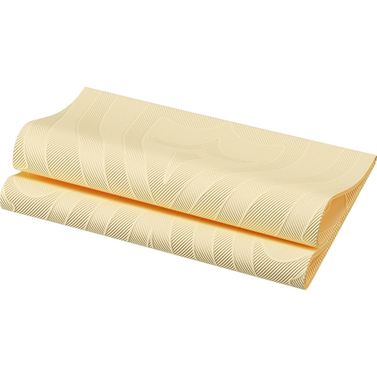 A folded Duni GmbH Elegance napkin 40x40 cm, Lily Cream with a subtle wave pattern is depicted on a white background.