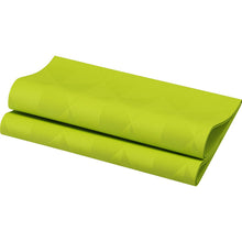 A pack of 40 Elegance Napkins 40x40 cm Crystal Kiwi by Duni GmbH in a bright green with a subtle geometric pattern is presented on a white background as a high-quality table decoration.