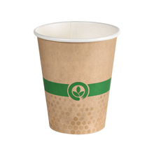The "Melli Cup 120 ml Multicolored" by Duni GmbH is an eco-friendly paper cup in brown with a green band with a leaf motif. The lower half of the cup features an attractive honeycomb pattern. These cups are ideal for beverages and FSC™ certified, ensuring sustainable sourcing. Available in packs of 50 pieces.