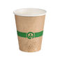 The "Melli Cup 120 ml Multicolored" by Duni GmbH is an eco-friendly paper cup in brown with a green band with a leaf motif. The lower half of the cup features an attractive honeycomb pattern. These cups are ideal for beverages and FSC™ certified, ensuring sustainable sourcing. Available in packs of 50 pieces.