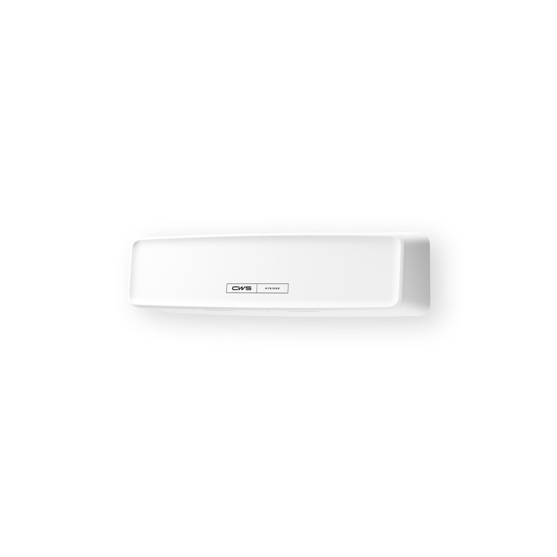 A rectangular white wall dispenser with a small grey and black CWS label, the CWS PureLine AirBar (1 piece), designed for hygienic indoor air. The background is plain white.