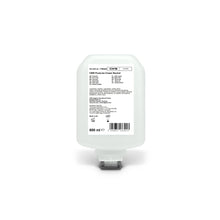 The CWS PureLine Cream Neutral 600 ml bottle was developed for daily use on sensitive skin and is provided with ingredients and product information on a white label with a transparent bottom closure.