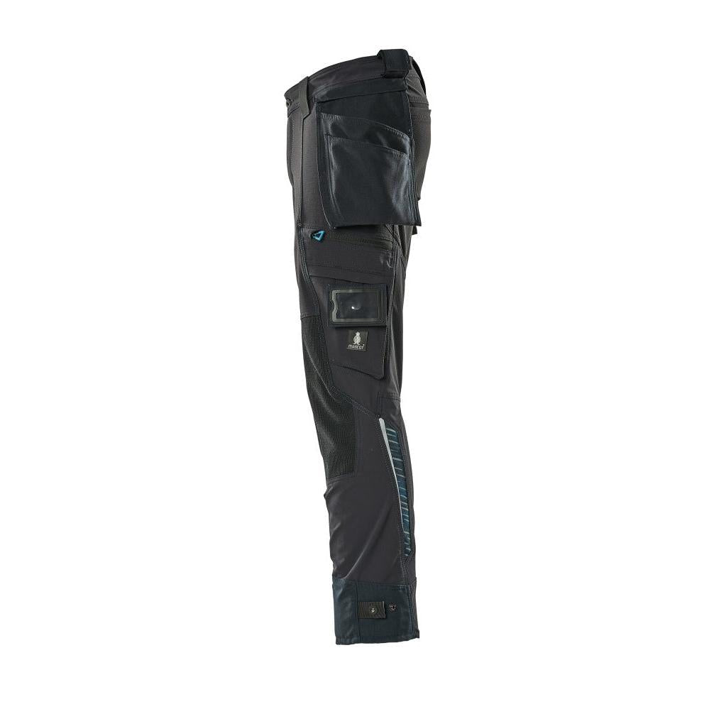 Trousers with hanging pockets, stretch trousers, black-blue