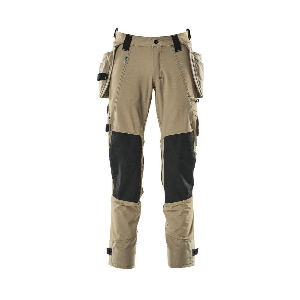Trousers with hanging pockets, stretch trousers, light khaki