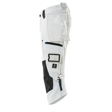 Three-quarter length trousers, hanging pockets, stretch three-quarter length trousers, white