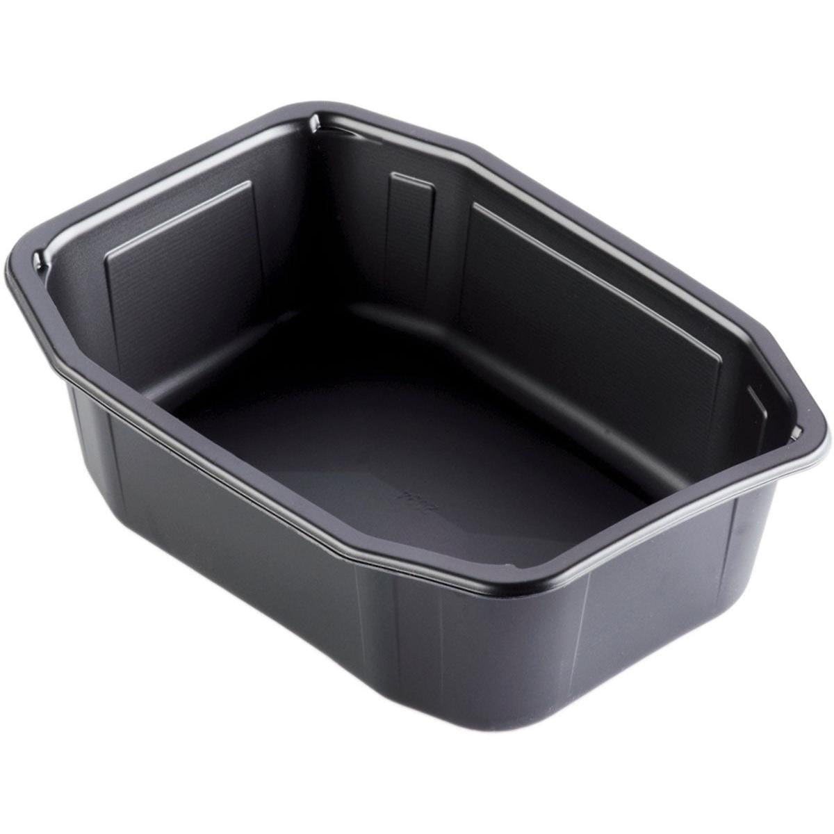 The PP tray HMR Black PP 215x148 from Duni GmbH is a black, rectangular, reusable polypropylene tray with slightly inclined sides and rounded corners, shown empty against a white background.