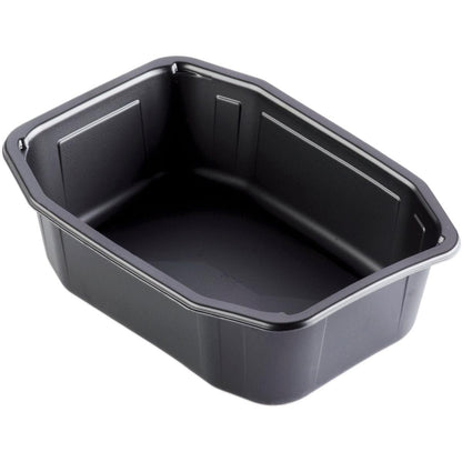 The PP tray HMR Black PP 215x148 from Duni GmbH is a black, rectangular, reusable polypropylene tray with slightly inclined sides and rounded corners, shown empty against a white background.