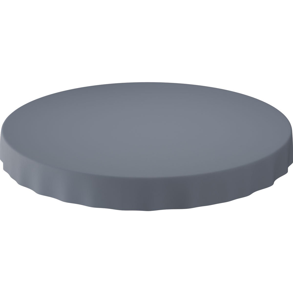 A round, flat, gray Evolin tablecloth (Ø 180 cm) from Duni GmbH with a slightly wavy edge, photographed against a white background.