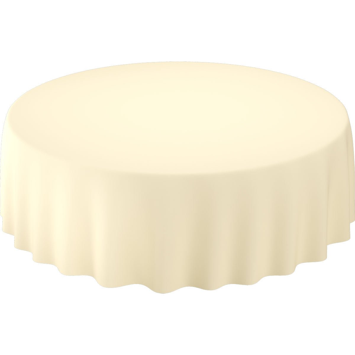 The Evolin tablecloths Ø 240 cm round from Duni GmbH in plain cream elegantly cover round tables and can be gently draped over the edges, adding sophistication to any setting.