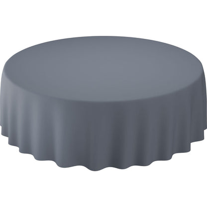 A round table with the Evolin tablecloths Ø 240 cm round from Duni GmbH, featuring a smooth, simple gray surface that elegantly extends over the edges - ideal for a sophisticated setting.