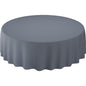 A round table with the Evolin tablecloths Ø 240 cm round from Duni GmbH, featuring a smooth, simple gray surface that elegantly extends over the edges - ideal for a sophisticated setting.