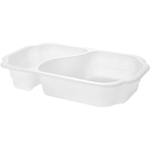 The Duni GmbH Bioplastic Take-Away 2 White Bowl (250x159x45) is equipped with two compartments and is ideal as a disposable take-away bowl. The photo shows a white tray on a solid background. The package contains 246 pieces.