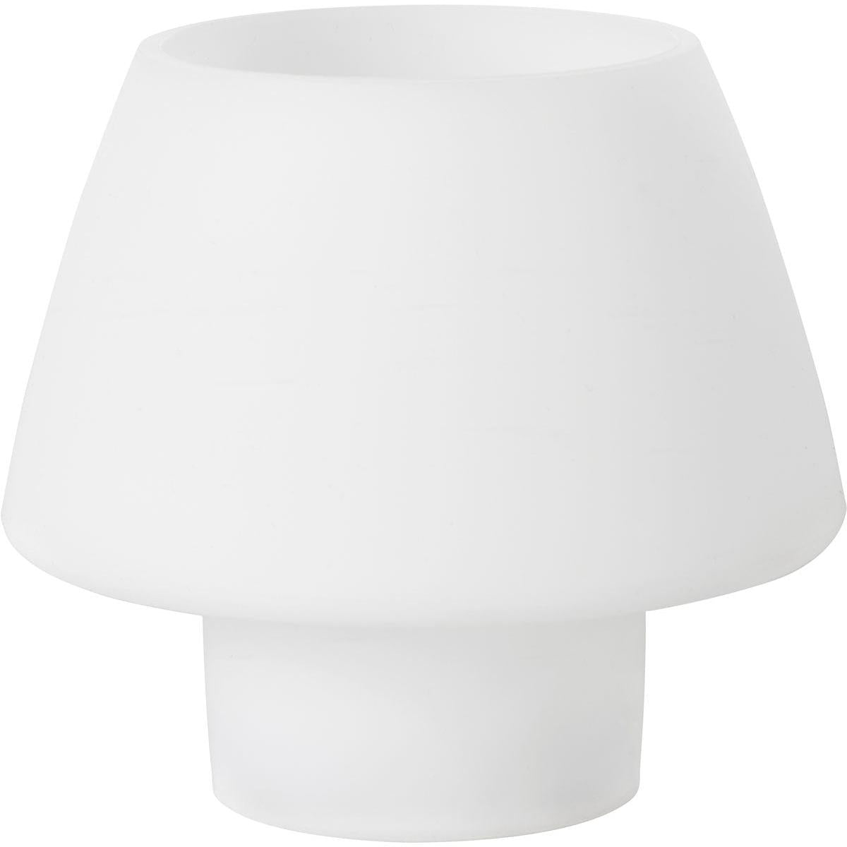 The modern, matte white table lamp reflects the minimalist elegance of the Duni GmbH tealight holder Moody Maxi, silicone, white - both are characterized by clear lines and simplicity without visible switches or decorations.